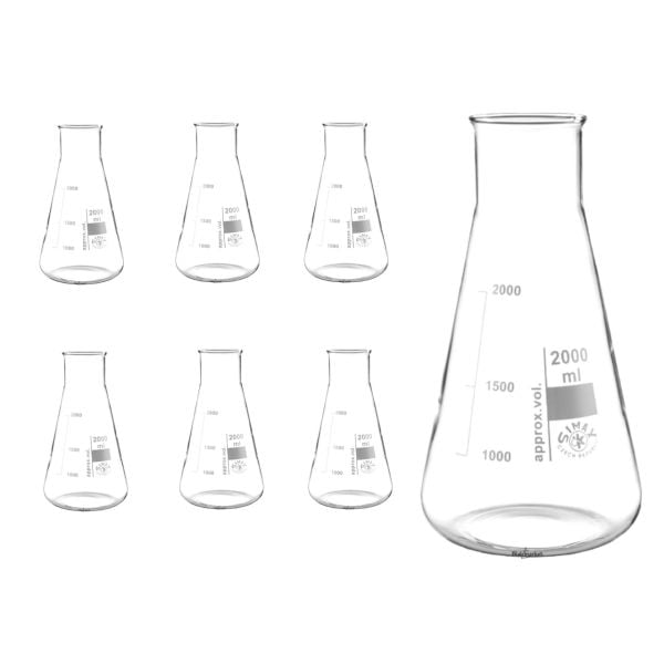Simax Cam Erlen 2000 ml - Erlenmeyer Flask Geniş Boyunlu - 6 Adet Toptan