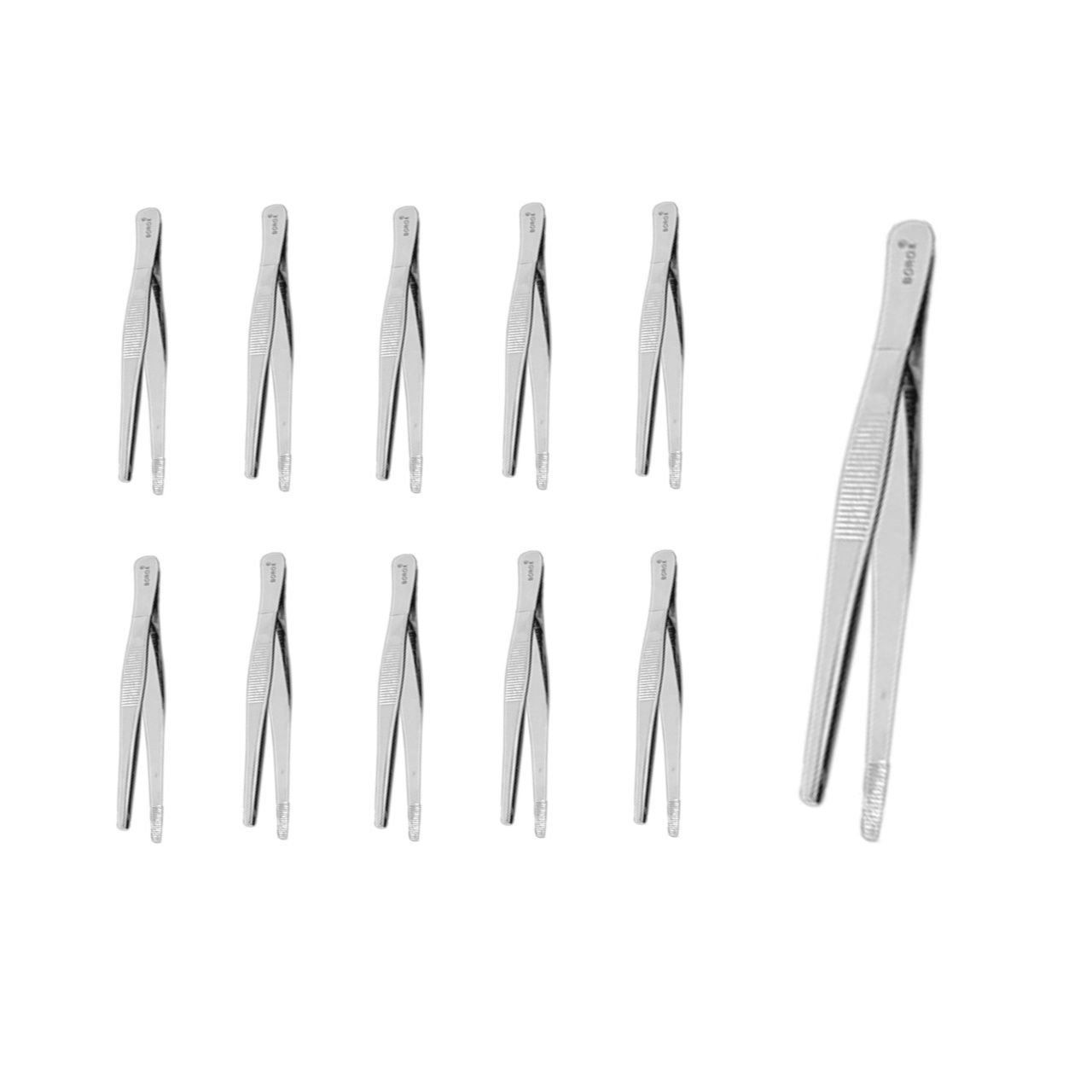 Borox Penset 13 cm Paslanmaz Çelik - Küt Uç Dişli Düz Cımbız - 10 Adet Toptan