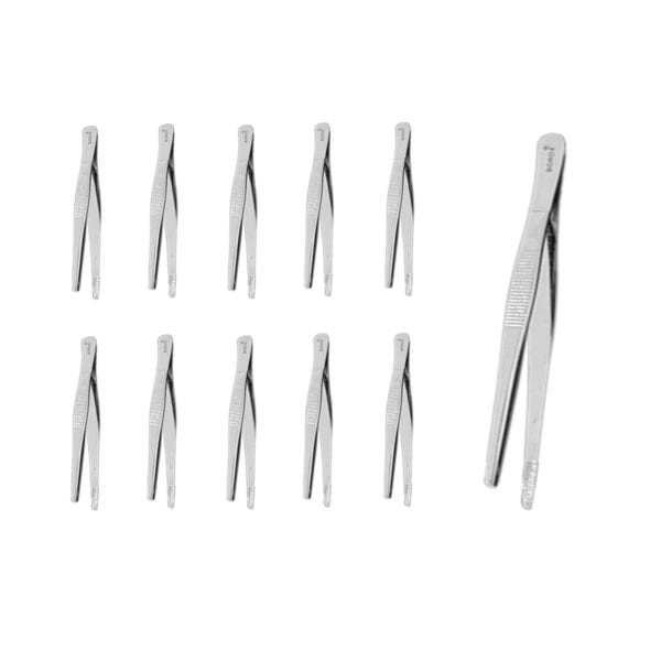 Borox Penset 13 cm Paslanmaz Çelik - Küt Uç Dişli Düz Cımbız - 10 Adet Toptan