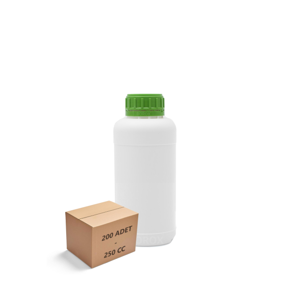 Borox Plastik Yuvarlak Şişe 250 ml - Yeşil Kapaklı 200 Adet