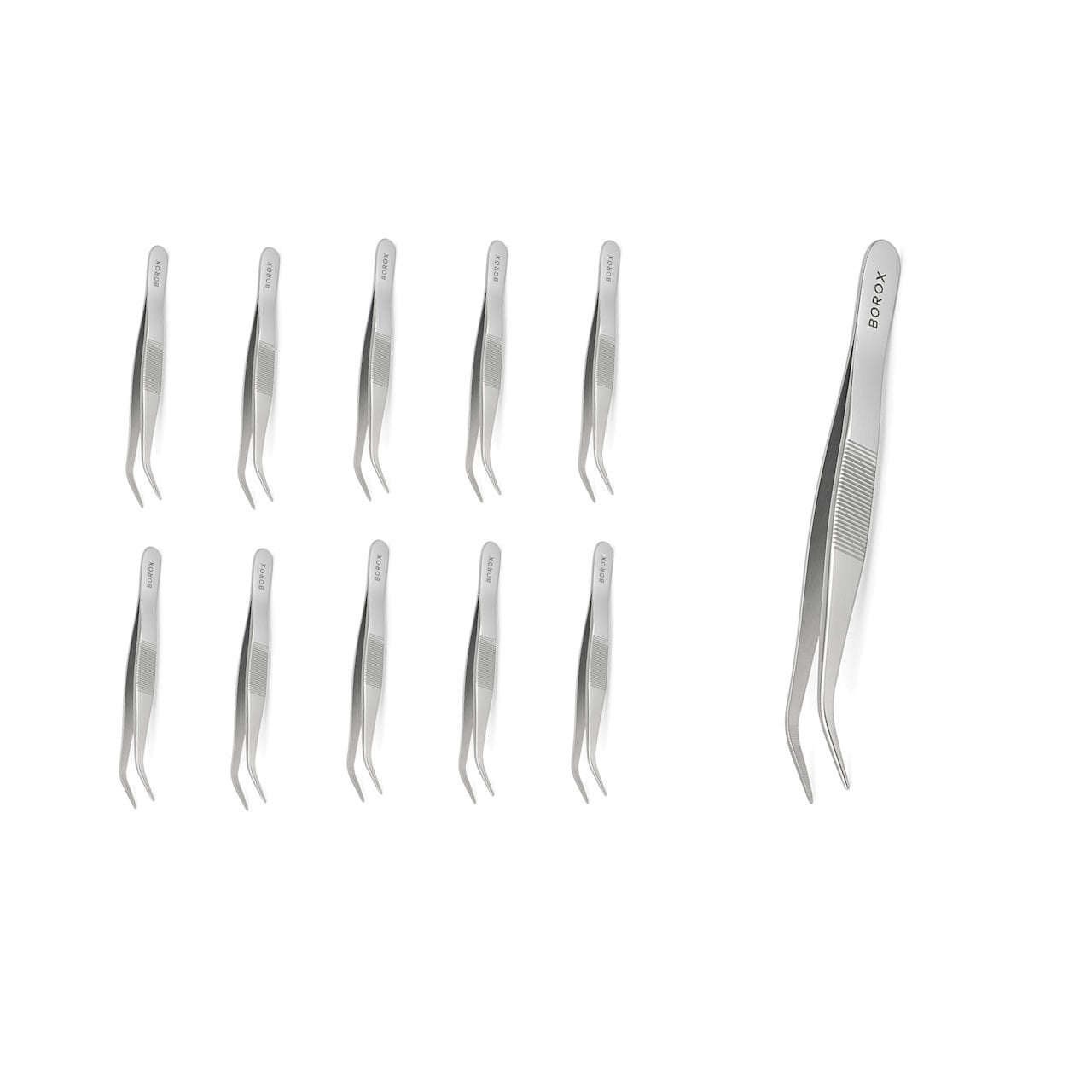 Borox Penset 13 cm Paslanmaz Çelik - Eğri Sivri Uçlu Cımbız - 10 Adet Toptan