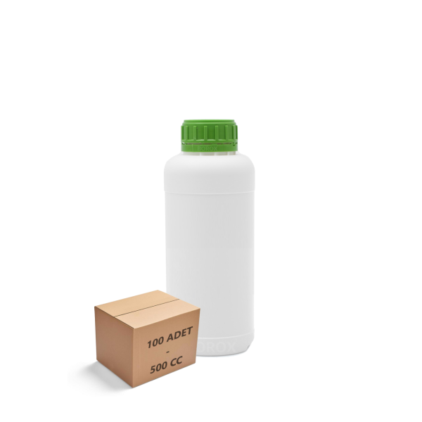 Borox Plastik Yuvarlak Şişe 500 ml - Yeşil Kapaklı 100 Adet