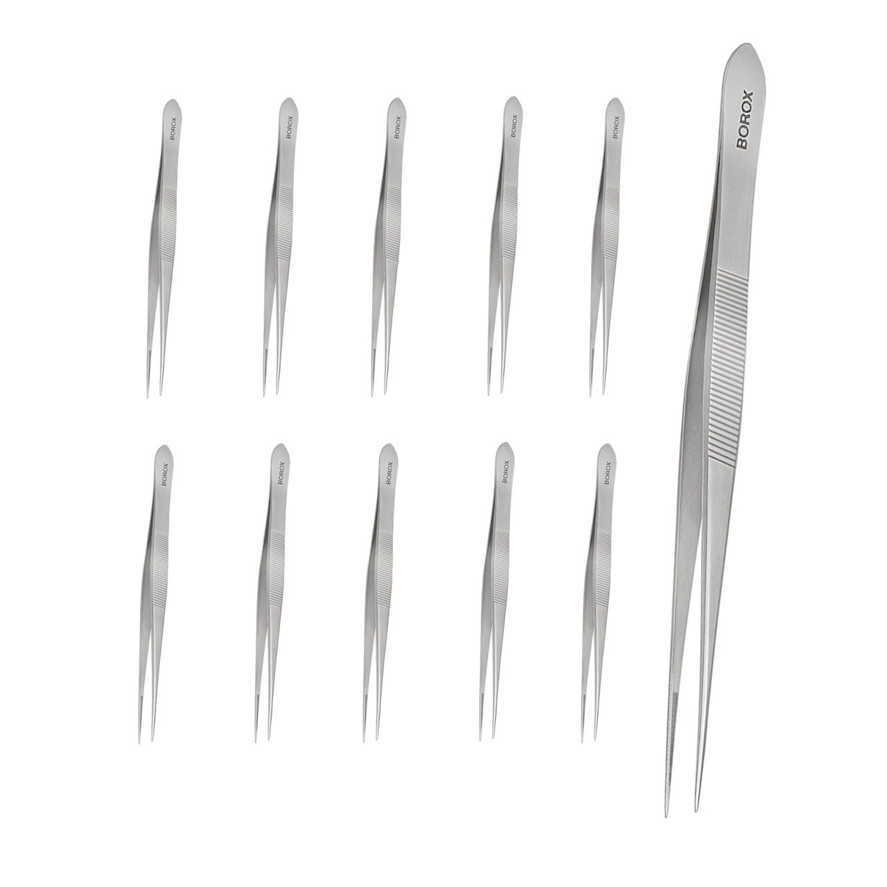 Borox Penset 20 cm Paslanmaz Çelik - Sivri Uç Dişli Cımbız - 10 Adet Toptan
