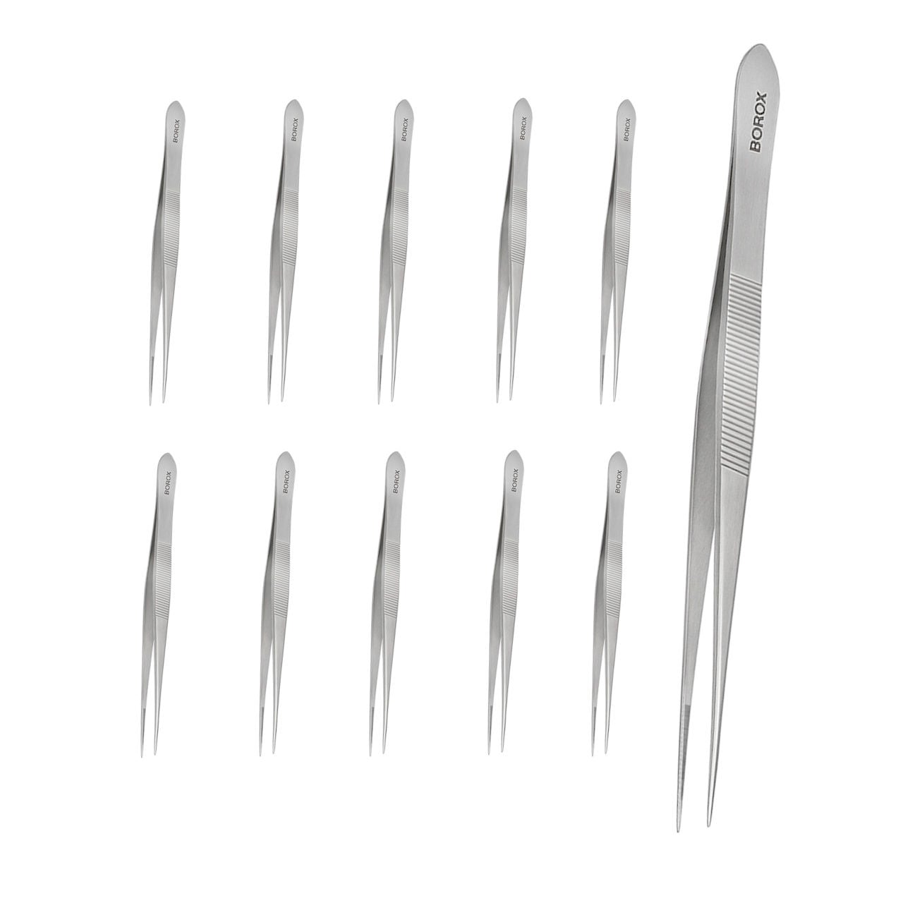 Borox Penset 20 cm Paslanmaz Çelik - Sivri Uç Dişli Cımbız - 10 Adet Toptan
