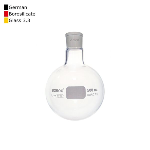 Borox Cam Balon 500 ml - Dibi Yuvarlak - Norm Şilifli 29/32 - Kaynatma Balonu - 10 Adet Toptan