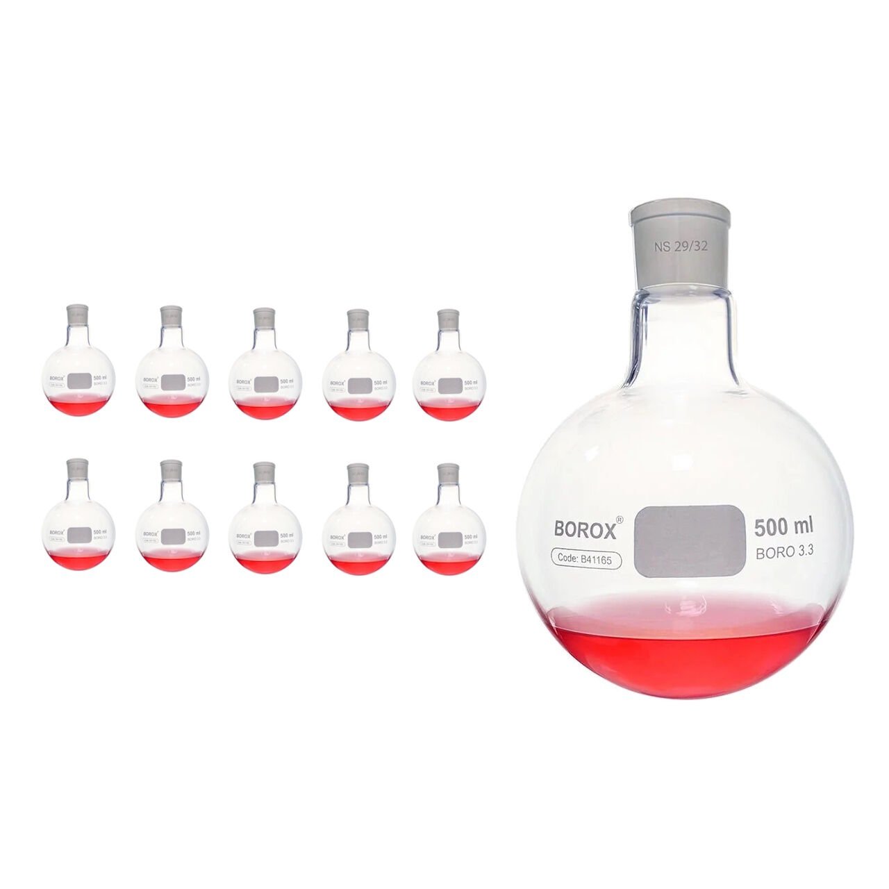 Borox Cam Balon 500 ml - Dibi Yuvarlak - Norm Şilifli 29/32 - Kaynatma Balonu - 10 Adet Toptan