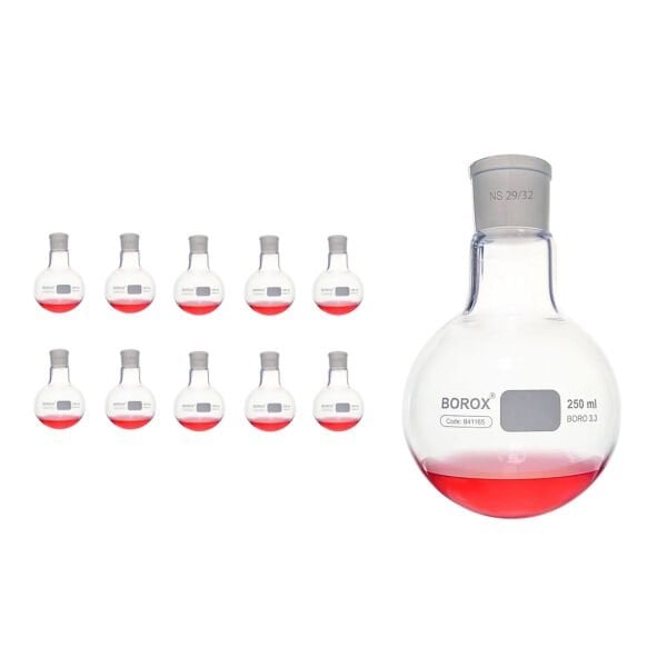 Borox Cam Balon 250 ml - Dibi Yuvarlak - Norm Şilifli 29/32 - Kaynatma Balonu - 10 Adet Toptan