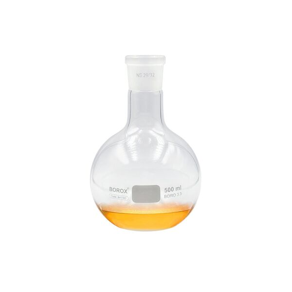 Borox Cam Balon 500 ml - Dibi Düz - Norm Şilifli 29/32 - Uzun Boyunlu - 10 Adet Toptan
