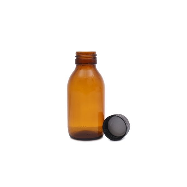 Borox Amber Cam Şişe 100ml - Siyah Kapaklı Şişe 100cc 100Adet