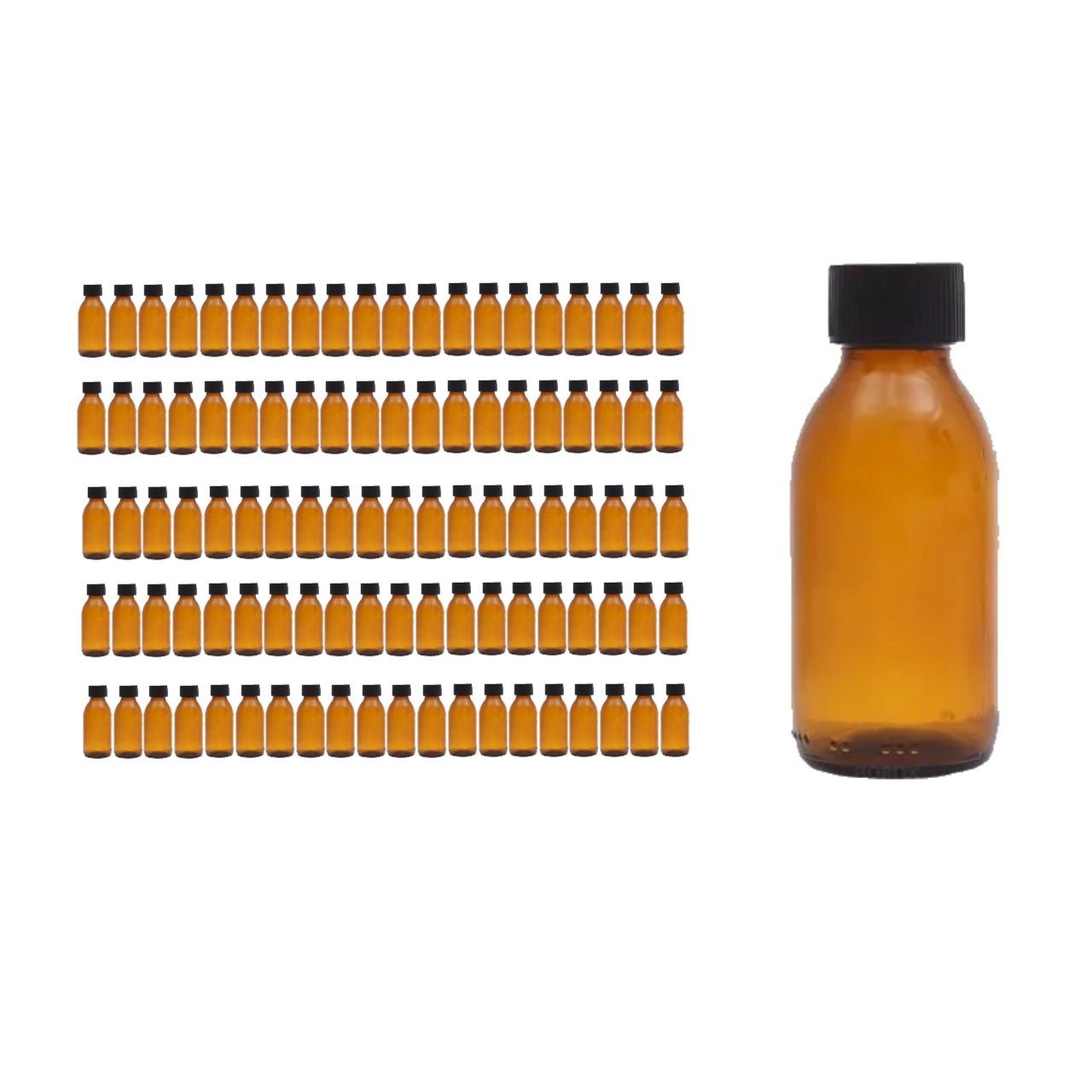 Borox Amber Cam Şişe 100ml - Siyah Kapaklı Şişe 100cc 100Adet