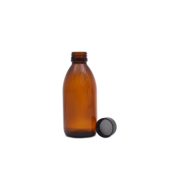 Borox Amber Cam Şişe 200ml - Siyah Kapaklı Şişe 200cc 100Adet