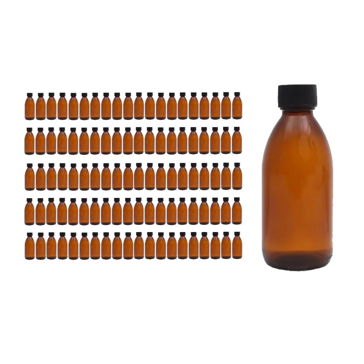 Borox Amber Cam Şişe 200ml - Siyah Kapaklı Şişe 200cc 100Adet