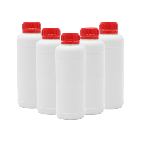 Borox Plastik Yuvarlak Şişe 1000 ml - Kırmızı Kapaklı 5 Adet
