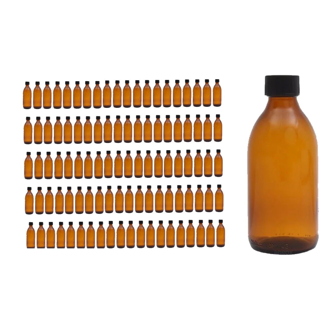 Borox Amber Cam Şişe 250ml - Siyah Kapaklı Şişe 250cc 100Adet