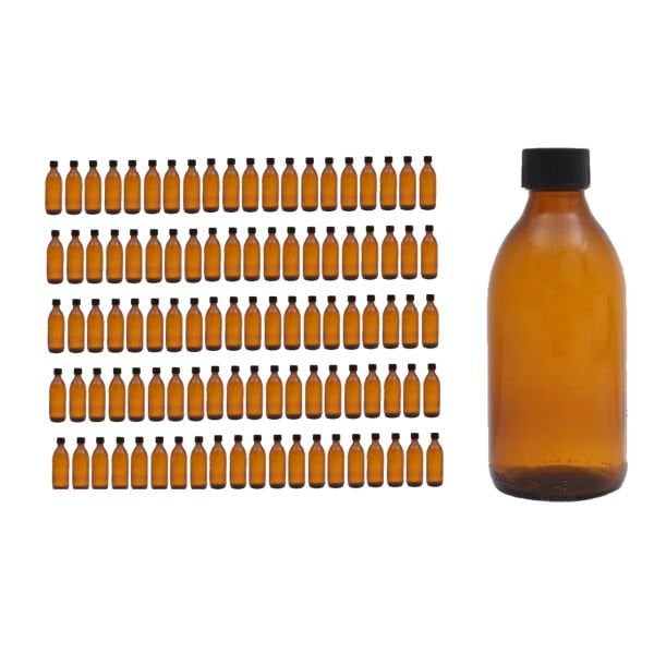 Borox Amber Cam Şişe 250ml - Siyah Kapaklı Şişe 250cc 100Adet