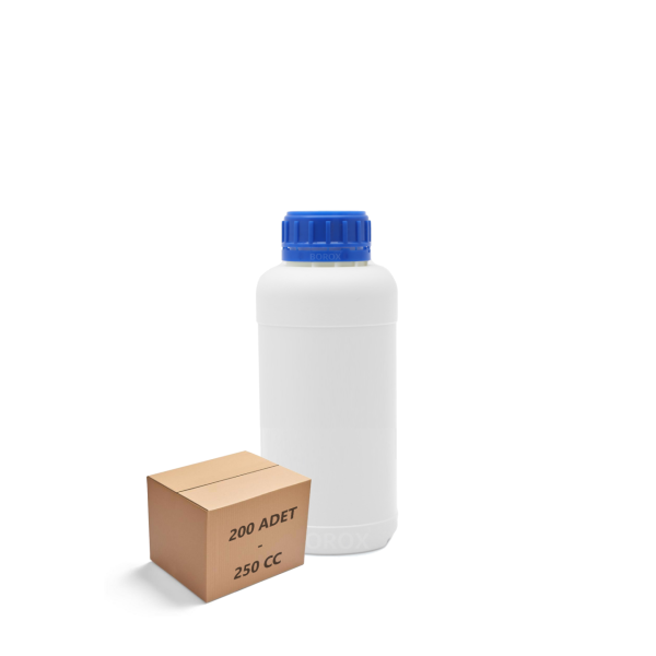 Borox Plastik Yuvarlak Şişe 250 ml - Mavi Kapaklı 200 Adet