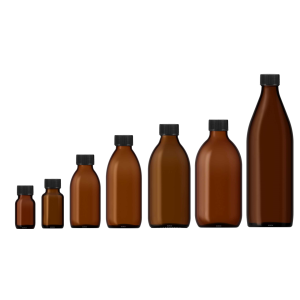 Borox Amber Cam Şişe 300ml - Siyah Kapaklı Şişe 300cc 100Adet