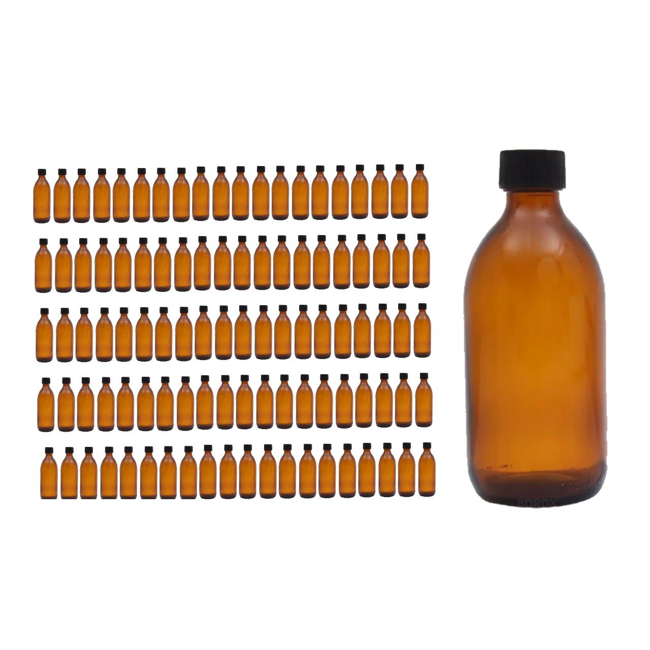 Borox Amber Cam Şişe 300ml - Siyah Kapaklı Şişe 300cc 100Adet