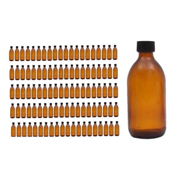 Borox Amber Cam Şişe 300ml - Siyah Kapaklı Şişe 300cc 100Adet