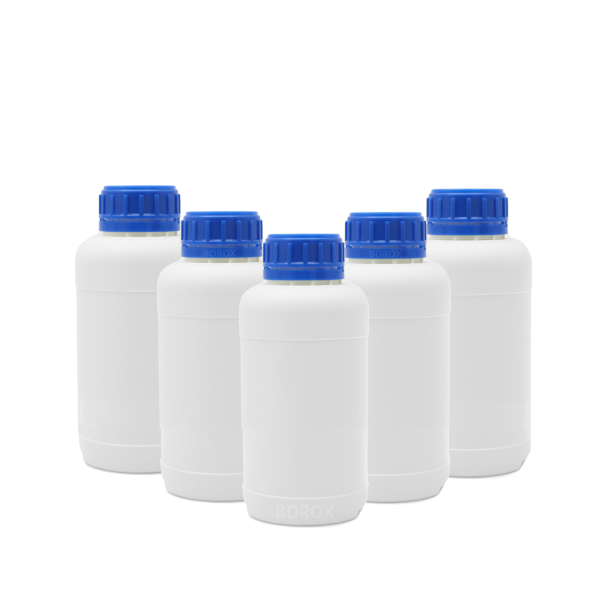 Borox Plastik Yuvarlak Şişe 250 ml - Mavi Kapaklı 5 Adet