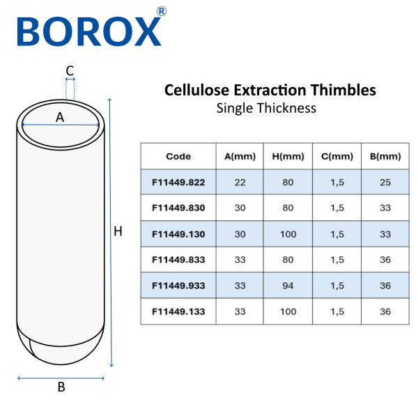 Borox Soxhlet Ekstraksiyon Kartuşu - Selüloz - 22x80mm Kartuş Filtre