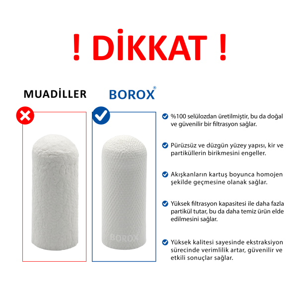 Borox Soxhlet Ekstraksiyon Kartuşu - Selüloz - 30x80mm Kartuş Filtre