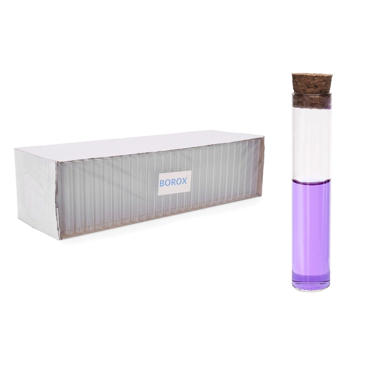 Borox Cam Deney Tüpü 25 ml - Mantar Tıpalı Dibi Düz Tüp Şişe - 95 Adet Toptan