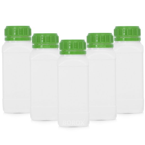 Borox Plastik Kare Şişe 500 ml - Yeşil Kapaklı Şişe 5 Adet