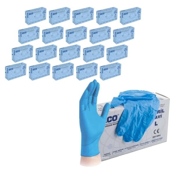 Nitril Eldiven Mavi L Beden - Çok Amaçlı Pudrasız 20 Paket