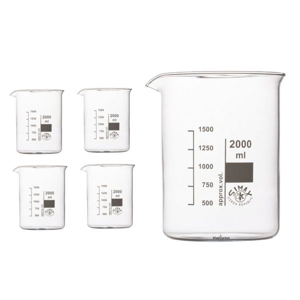 Simax Cam Beher 2000 ml - Kısa Form Isıya Dayanıklı Beaker - 4 Adet Toptan