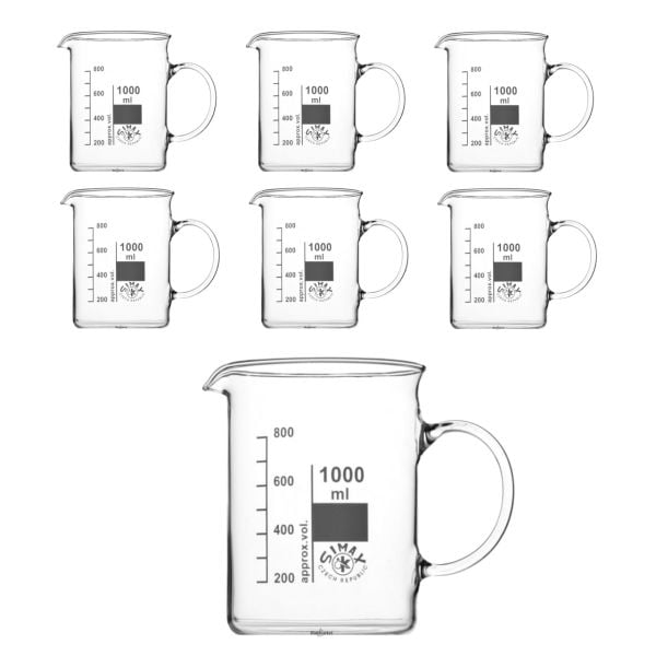 Simax Kulplu Cam Beher 1000 ml - Kısa Form Isıya Dayanıklı Beaker - 6 Adet Toptan