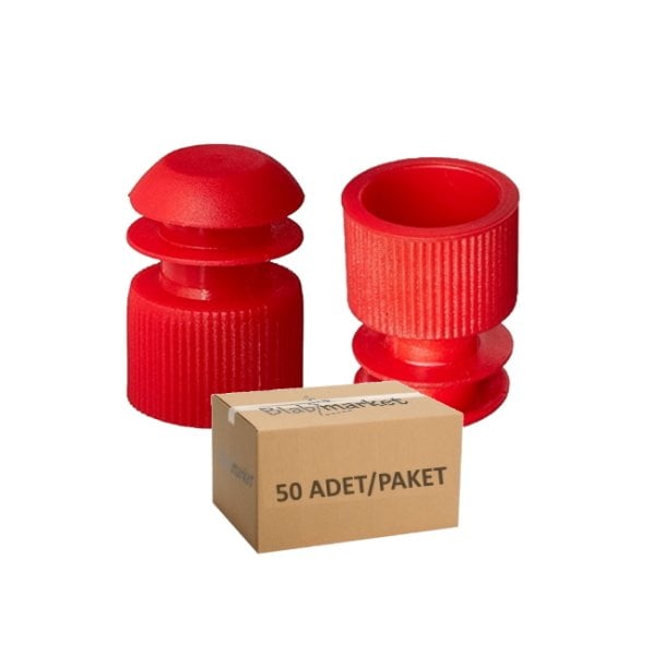 Deney Tüp Kapağı Kırmızı - 12mm Tüp İçin Kanatlı 50Adet Tıpa