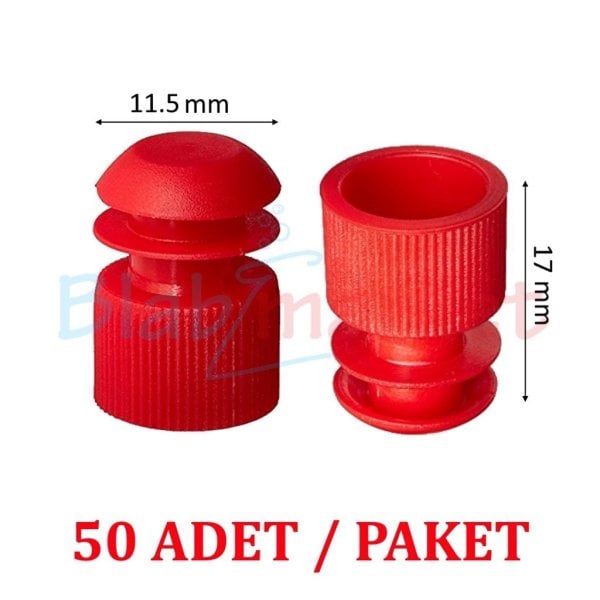 Deney Tüp Kapağı Kırmızı - 12mm Tüp İçin Kanatlı 50Adet Tıpa