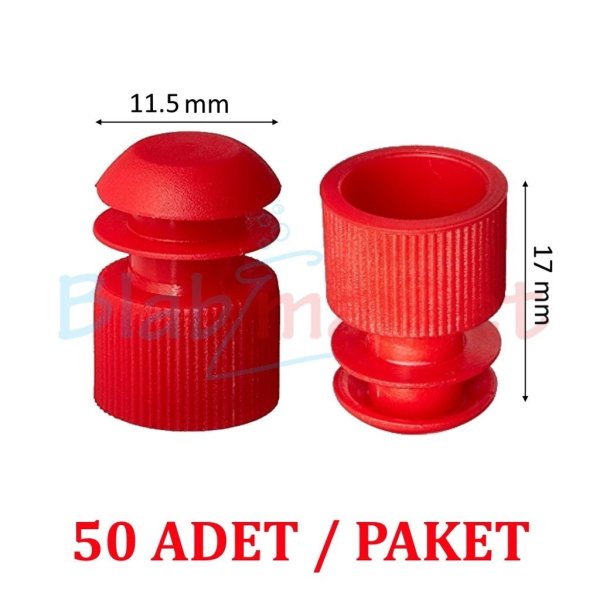 Deney Tüp Kapağı Kırmızı - 12mm Tüp İçin Kanatlı 50Adet Tıpa