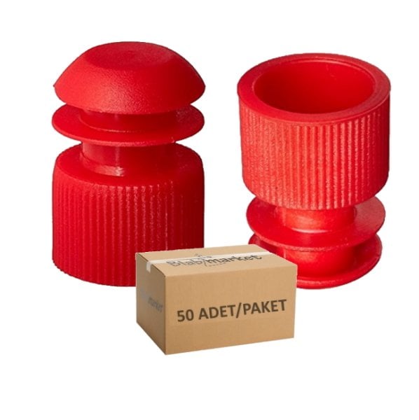 Deney Tüp Kapağı Kırmızı - 16mm Tüp İçin Kanatlı 50Adet Tıpa