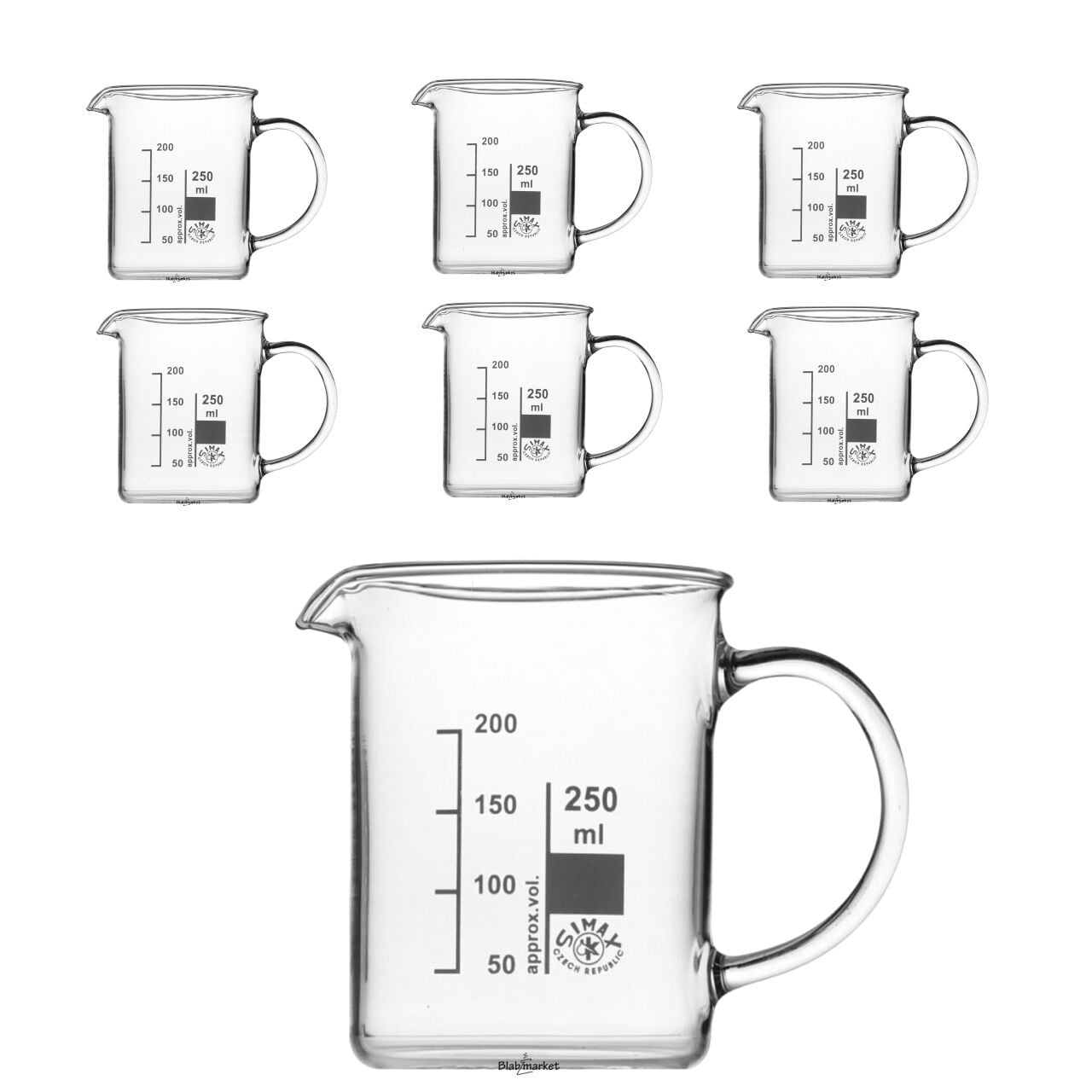 Simax Kulplu Cam Beher 250 ml - Kısa Form Isıya Dayanıklı Beaker -  6 Adet Toptan