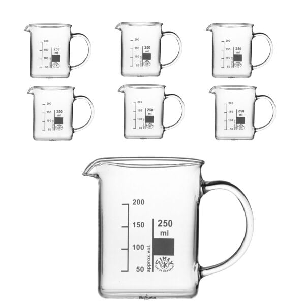 Simax Kulplu Cam Beher 250 ml - Kısa Form Isıya Dayanıklı Beaker -  6 Adet Toptan