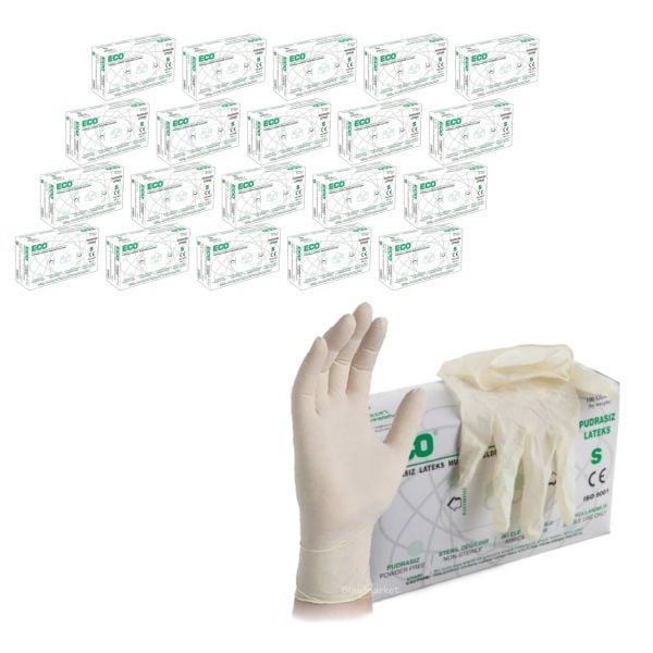 Lateks Eldiven S - Pudrasız Latex Muayene Eldiveni 20 Kutu