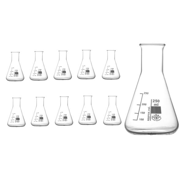 Simax Cam Erlen 250 ml - Erlenmeyer Flask Dar Boyunlu -  10 Adet Toptan