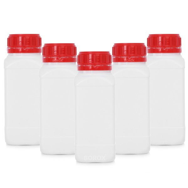 Borox Plastik Kare Şişe 500ml - Kırmızı Kapaklı Şişe 5 Adet
