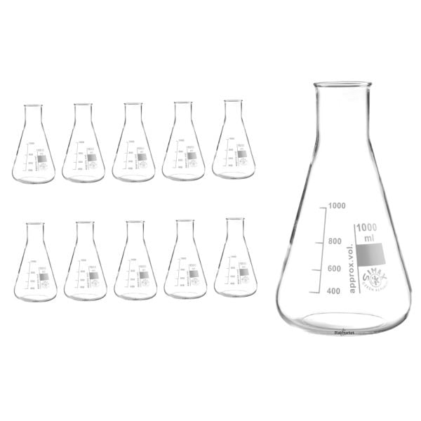 Simax Cam Erlen 1000 ml - Erlenmeyer Flask Geniş Boyunlu - 10 Adet Toptan