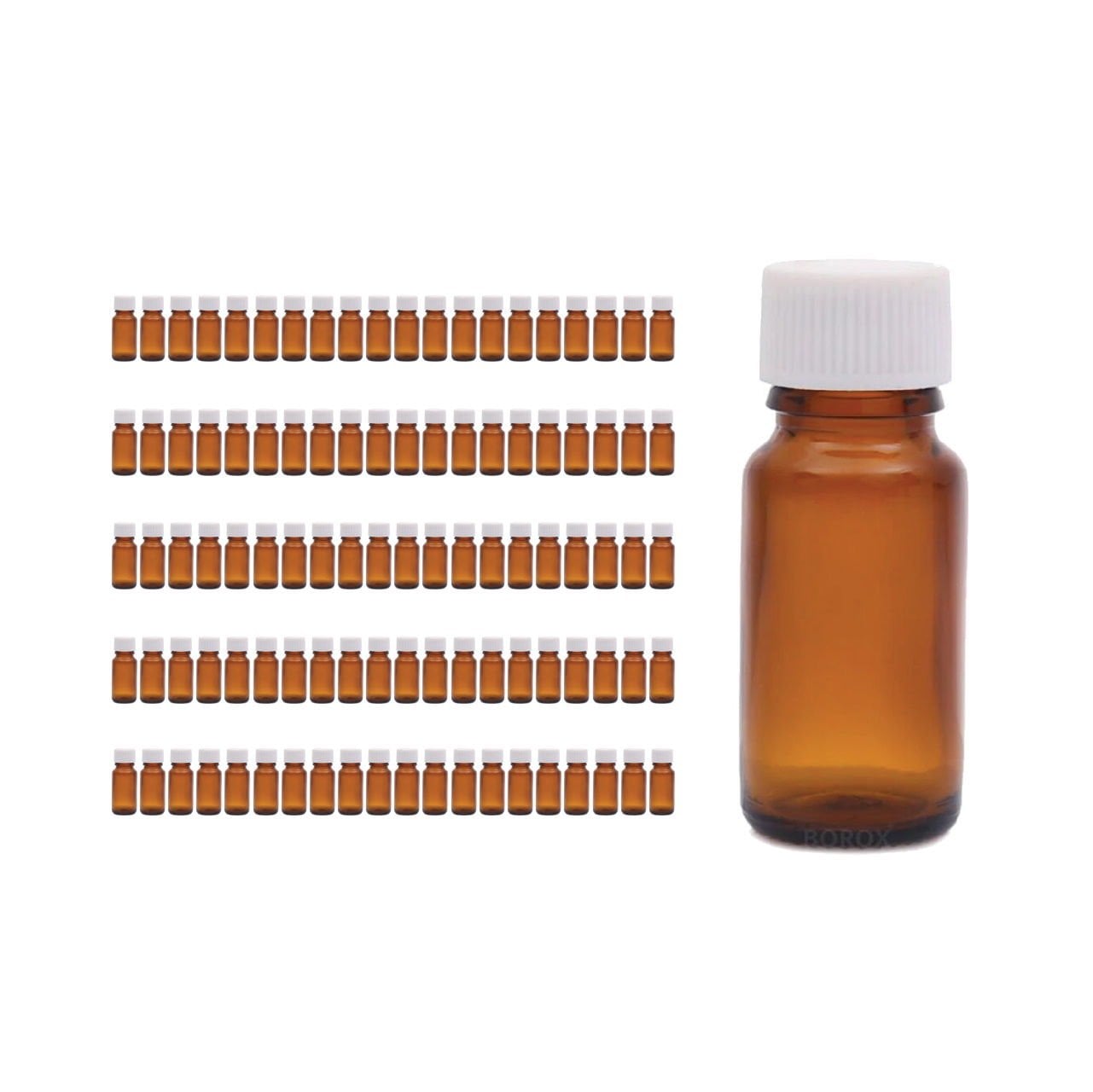Borox Amber Cam Şişe 10 ml - Beyaz Kapaklı Şişe 10cc 100 Adet
