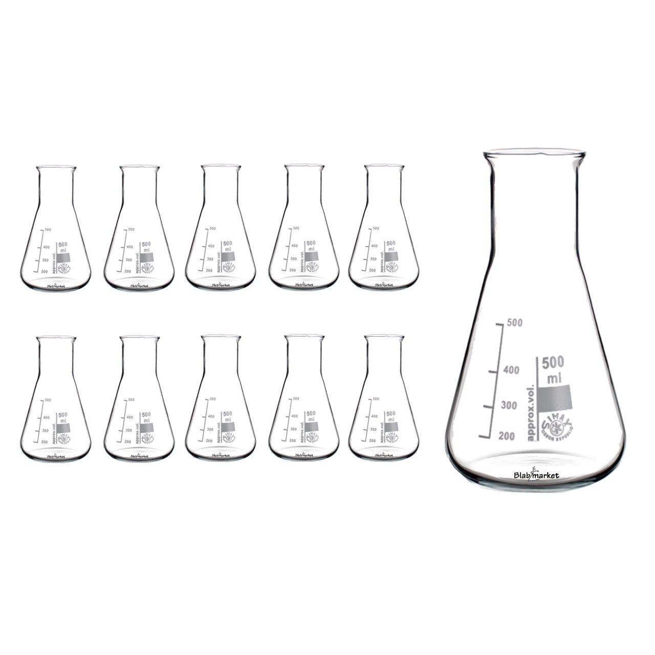 Simax Cam Erlen 500 ml - Erlenmeyer Flask Geniş Boyunlu - 10 Adet Toptan