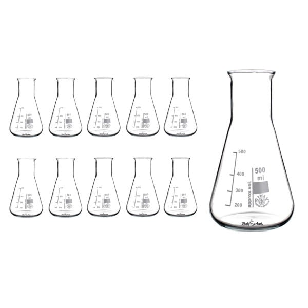 Simax Cam Erlen 500 ml - Erlenmeyer Flask Geniş Boyunlu - 10 Adet Toptan