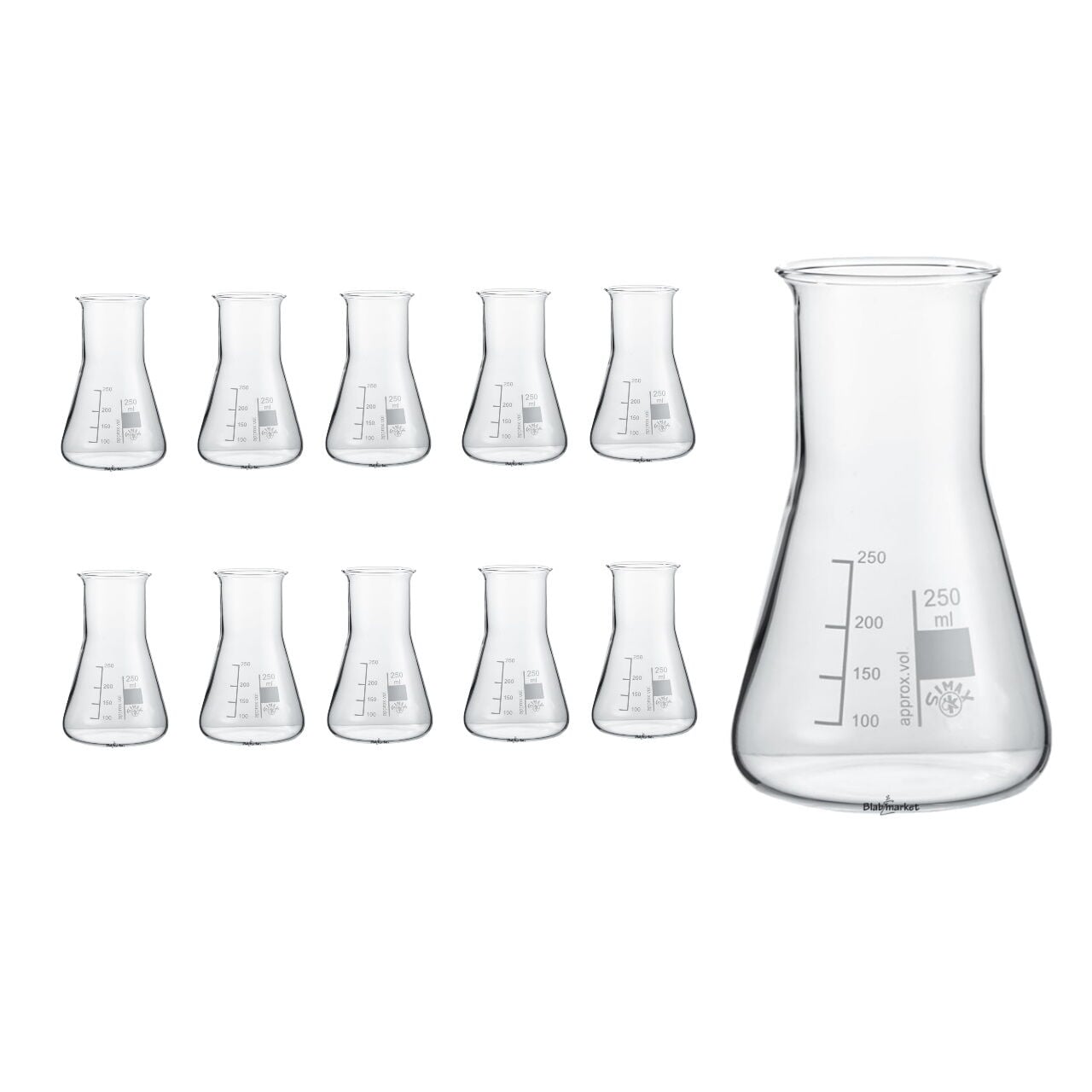 Simax Cam Erlen 250 ml - Erlenmeyer Flask Geniş Boyunlu - 10 Adet Toptan