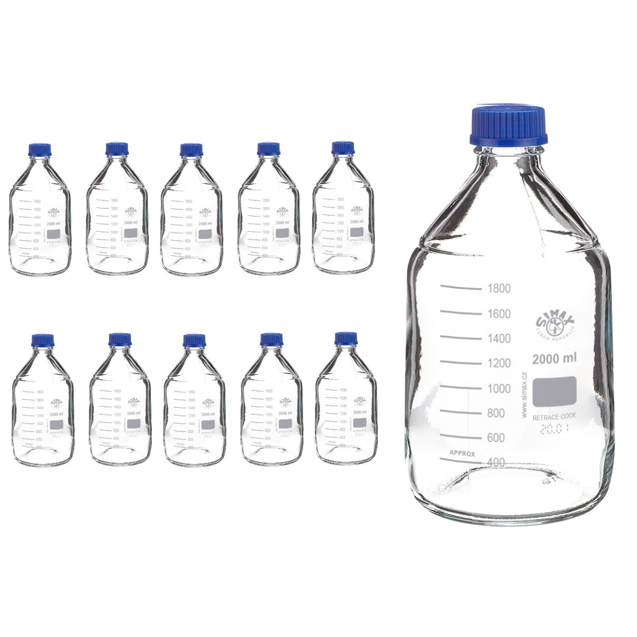 Simax Cam Otoklav Şişe 2000 ml - Vida Kapaklı Boş Şişe - 10 Adet Toptan