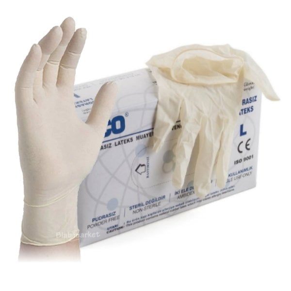 Lateks Eldiven L Beden - Pudrasız Latex Muayene Eldiveni