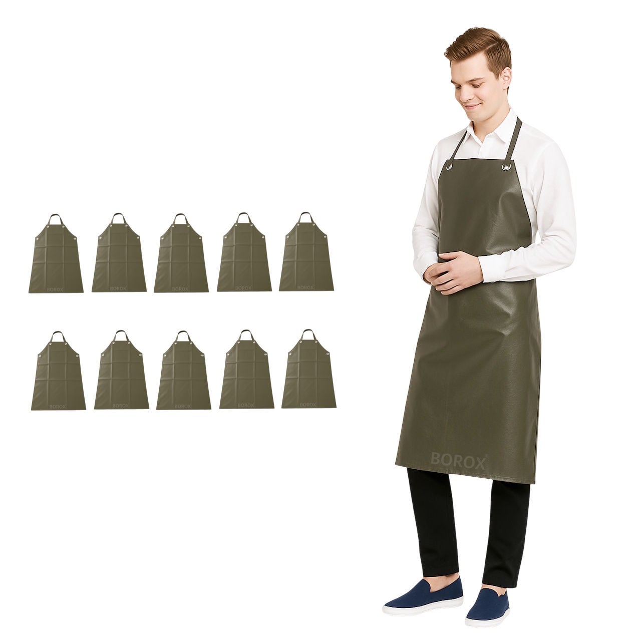 Borox Asit ve Kimyasal Önlüğü - PVC Önlük Su Geçirmez Haki - 10 Adet Toptan