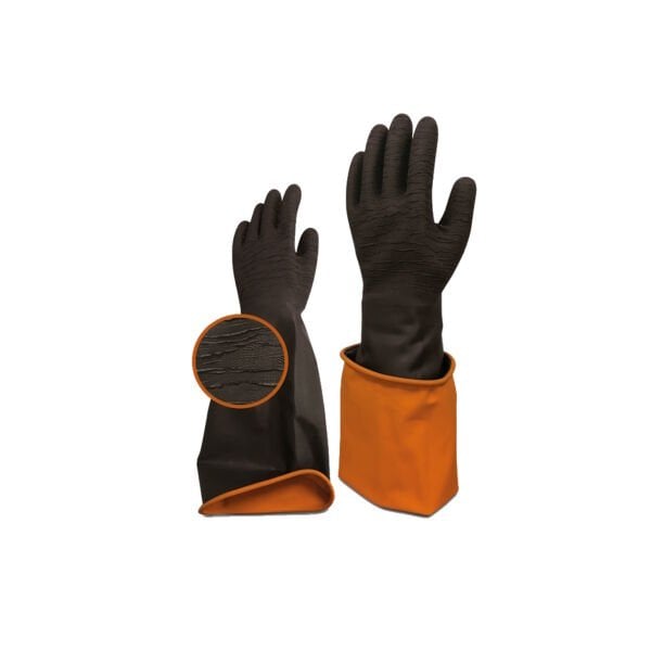 Borox Lateks Uzun Eldiven 45 cm - Korun Tırtıklı Uzun Siyah İş Eldiveni