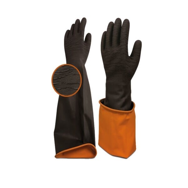 Borox Lateks Uzun Eldiven 60 cm - Korun Tırtıklı Uzun Siyah İş Eldiveni